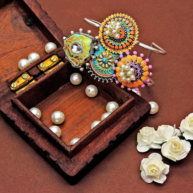 Sahana Kundan Cuff in Sky - Bracelets & Cuffs - Handcrafted Jewellery - Dori