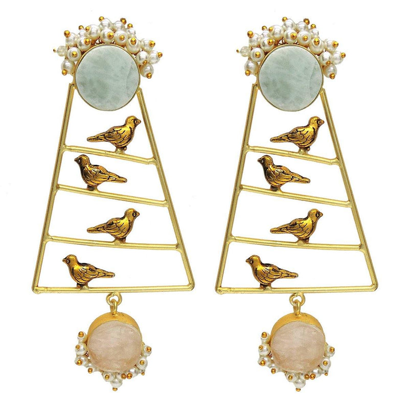 Birds Of Paradise Earrings (Amazonite & Rose Quartz) - Earrings - Handcrafted Jewellery - Made in India - Dubai Jewellery, Fashion & Lifestyle - Dori
