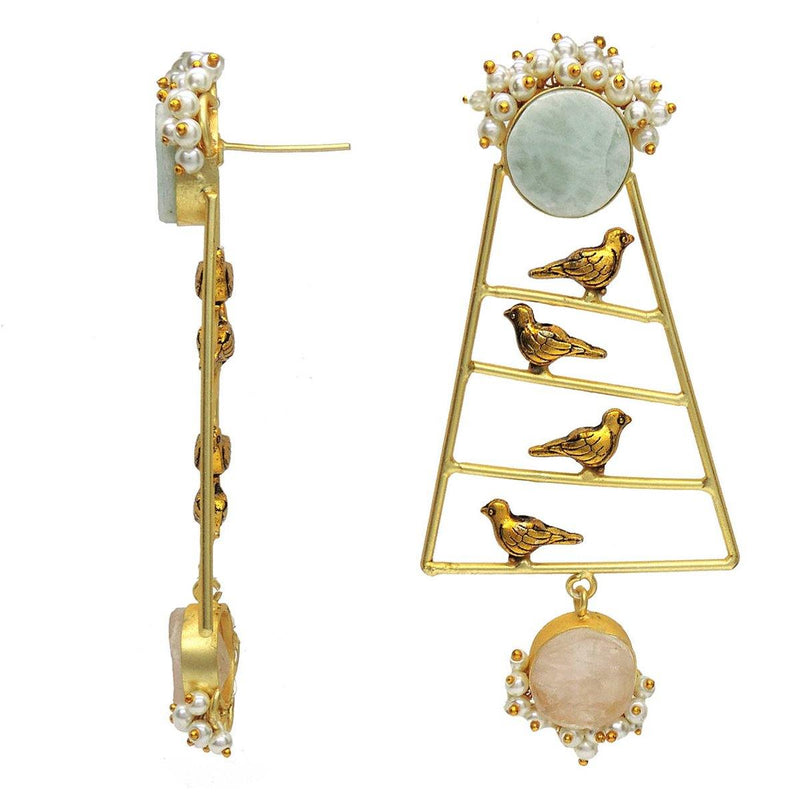 Birds Of Paradise Earrings (Amazonite & Rose Quartz) - Earrings - Handcrafted Jewellery - Made in India - Dubai Jewellery, Fashion & Lifestyle - Dori