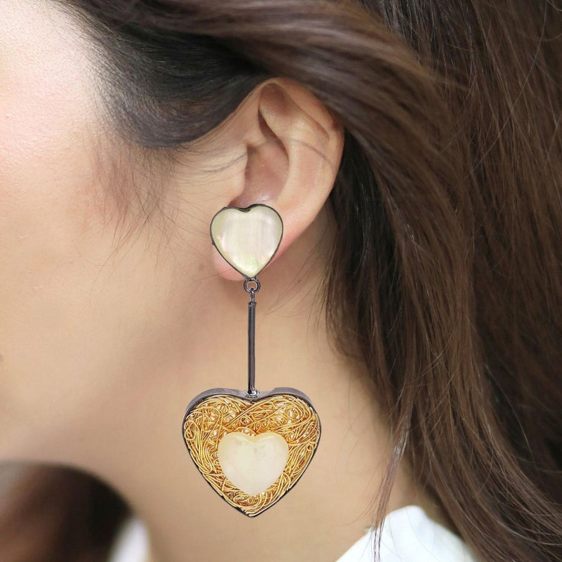 Twin Heart Danglers - Earrings - Handcrafted Jewellery - Dori