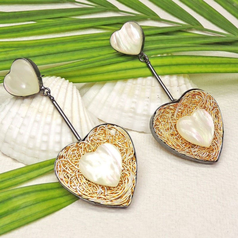 Twin Heart Danglers - Earrings - Handcrafted Jewellery - Dori
