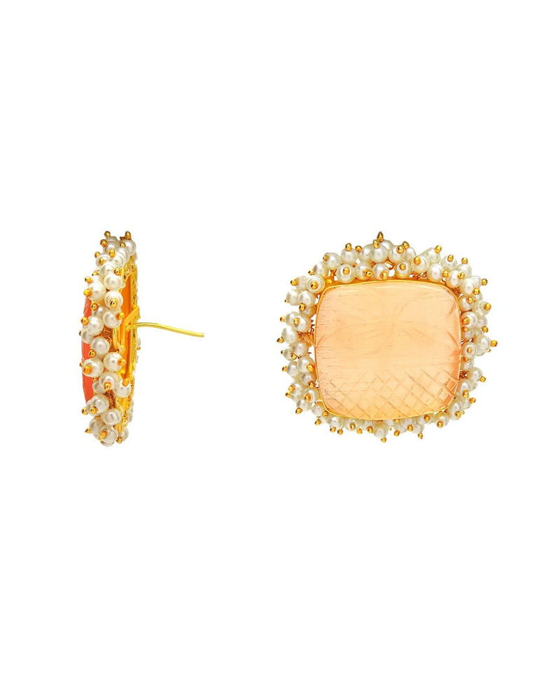 Hexa Studs in Tangerine - Earrings - Handcrafted Jewellery - Made in India - Dubai Jewellery, Fashion & Lifestyle - Dori
