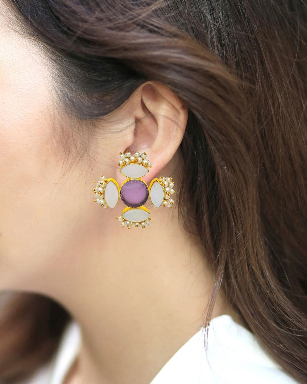 Yvette Earrings in Amethyst - Earrings - Handcrafted Jewellery - Made in India - Dubai Jewellery, Fashion & Lifestyle - Dori